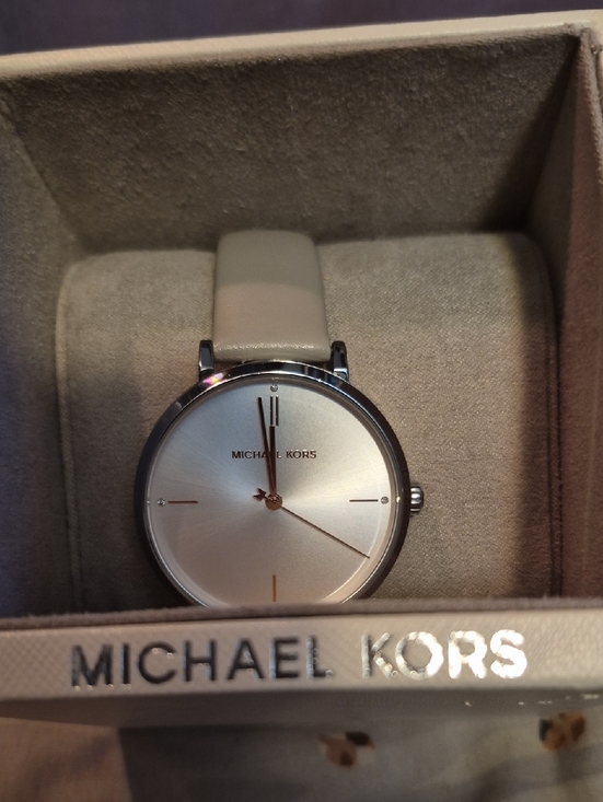 Michael Kors Accessories - Michael Kors Silver Dial Watch with Gray Leather Strap
